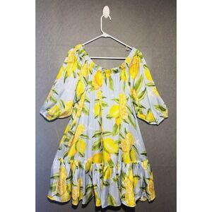 Fashion Dress Women's Blue Lemon Print Puff Sleeve